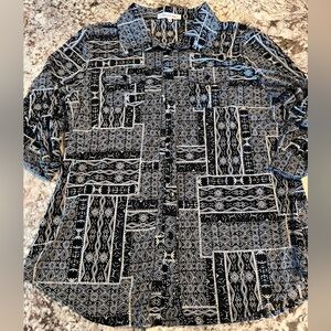XL Eden & Olivia Patterned Button Down Top Black White Long Sleeve Shirt Women’s